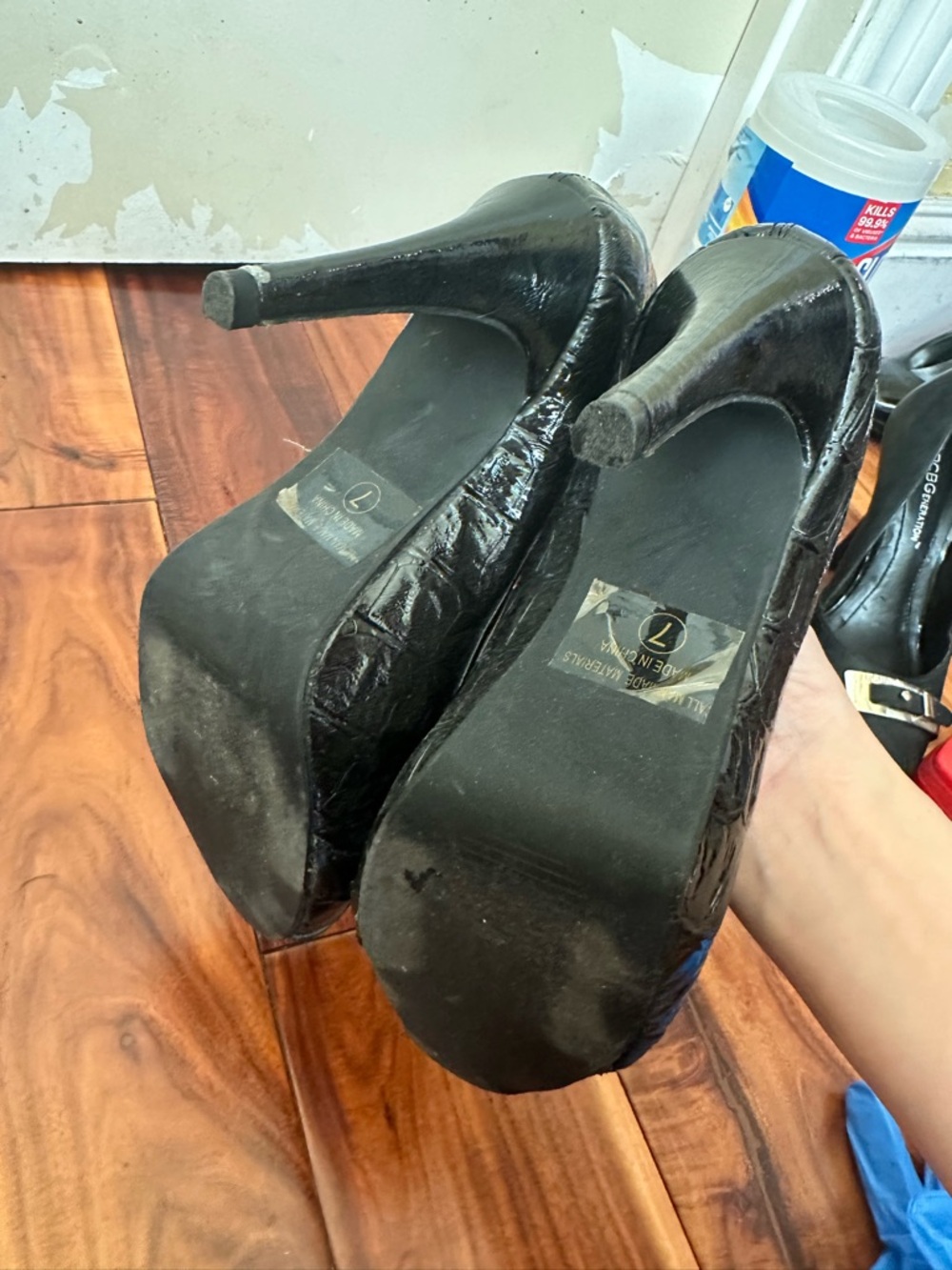 Delicious Black Patent Peep-Toe Heels with Silver Buckle - Picture 2 of 8